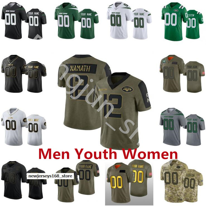 2022 New York Men Women Youth Jet Stitched Football 2 Zach Wilson 12 Joe Namath 8 Elijah Moore Elite Custom''NFL''jerseys Siz