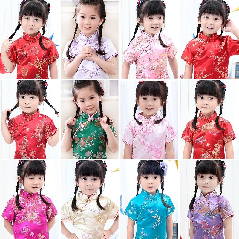 

Girl's Dresses Chinese Traditional Dress Vintage Floral Pattern Girls Cheongsam Wedding Party Costume Children Clothing 2-12YGirl's