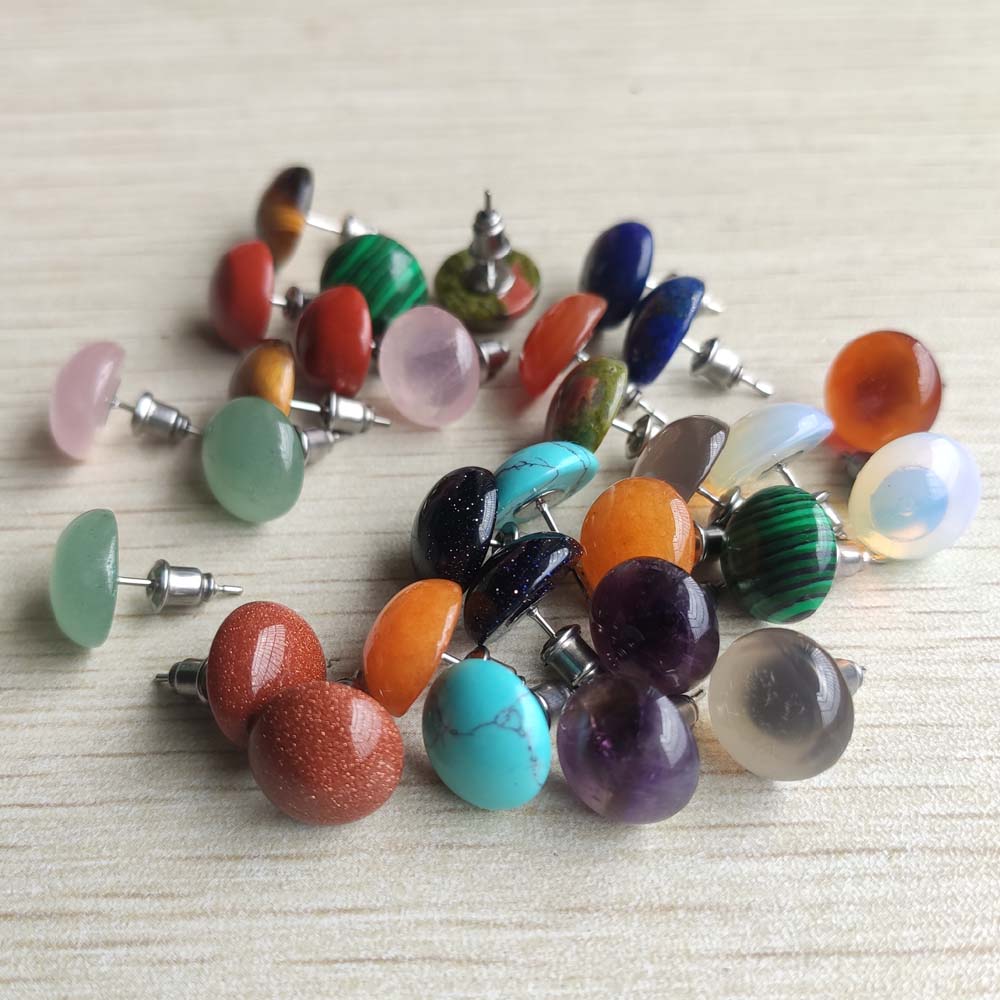 

Trendy 10mm 12mm Natural Stone Mix Round Beads Stud Earrings for Women Fashion Cute Small Wholesale