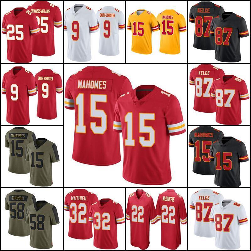 

15 Patrick Mahomes 9 JuJu Smith-Schuster Football''Nfl''Jersey 87 Travis Kelce 32 Nick Bolton Chris Jones Clyde Edwards-Helaire Sneed Thomas, Men jersey