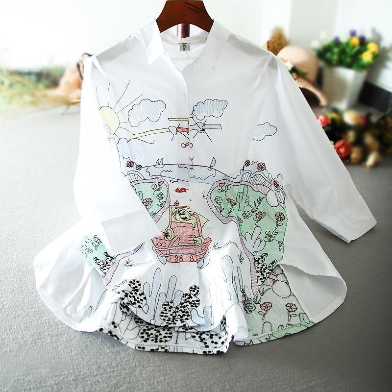 

Loose Blouse For Women Heavy Embroidery Shirt Female Spring Summer Top Leisure Lazy Wind Blusas Mujer White Blue Women's Blouses & Shirts