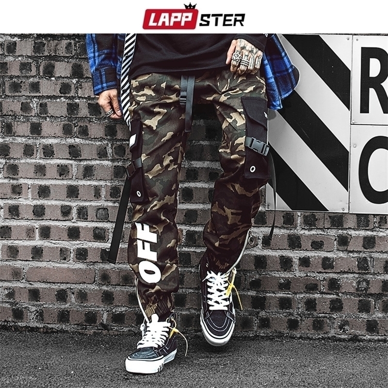 

LAPPSTER Men Streetwear Ribbons Cargo Pants Mens Camouflage Joggers Hip Hop Korean Fashions Designer Camo Sweatpants INS 201109, Khaki