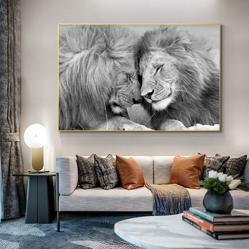 

Lions Head To Head Canvas Painting Meek Animals Posters and Prints Scandinavian Cuadros Wall Art Picture for Living Room Decor