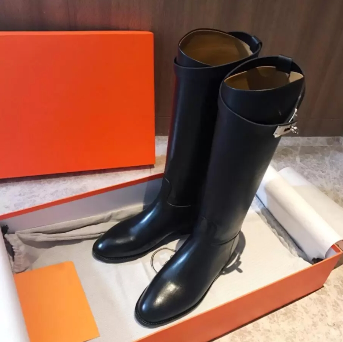 Luxe hiver saut long genou botte chaussures kelly boucles femmes noir marron cuir de veau butin célèbre dame chevalier bottes soirée robe de soir
