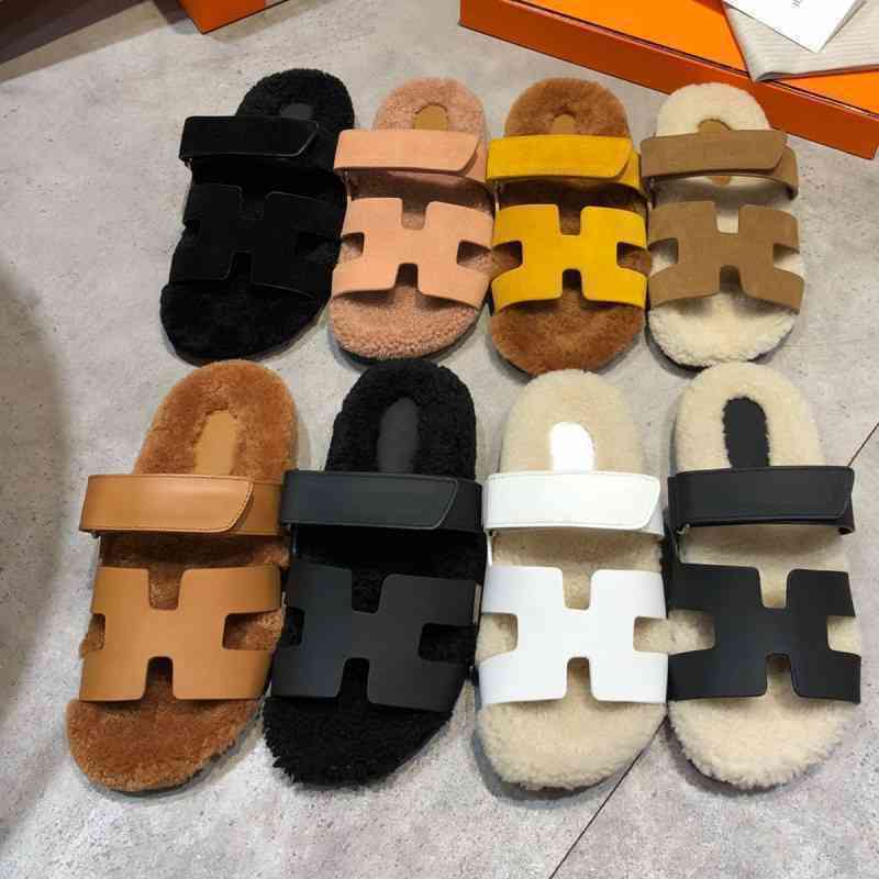 Designer Slipper glisse Herme Chypre 22 Automne et hiver Lamb Lamb Deuxi￨me oncle oncle en cuir d￩contract￩ et polyvalent mignon laine velcro pou