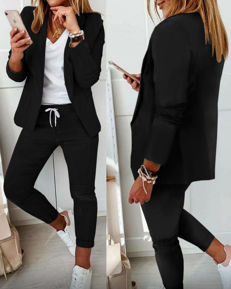 

Women' Two Piece Pants 2022 Women Autumn Lapel Collar Blazer Coat & Drawstring Set Long Leggings Suit Elegant 2 Jacket Outfits, White