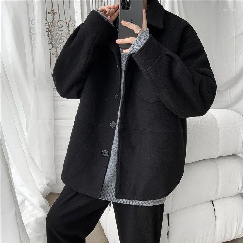 

Men's Wool & Blends Korean Lapel Woolen Jacket Loose Short Coat 2022 Autumn Winter Thickening Tops Fashion Casual Clothes For Male Kend22, Beige