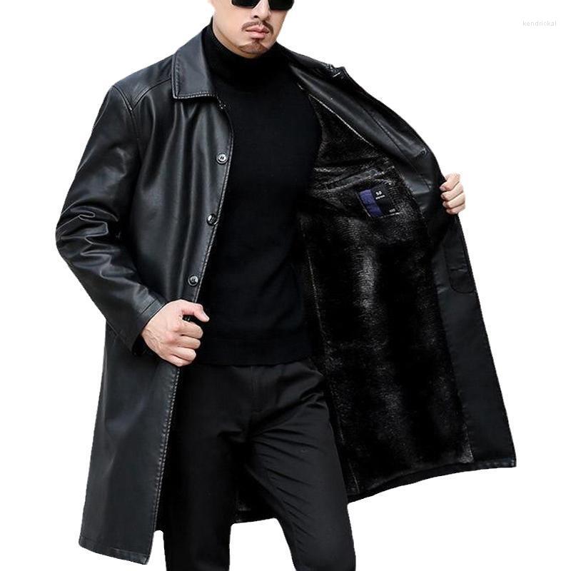 

Men' Trench Coats Men Leather Coat Casaco Masculino X-Long Jackets Fashion Outerwear Jaqueta MasculinaMen' Kend22, Black
