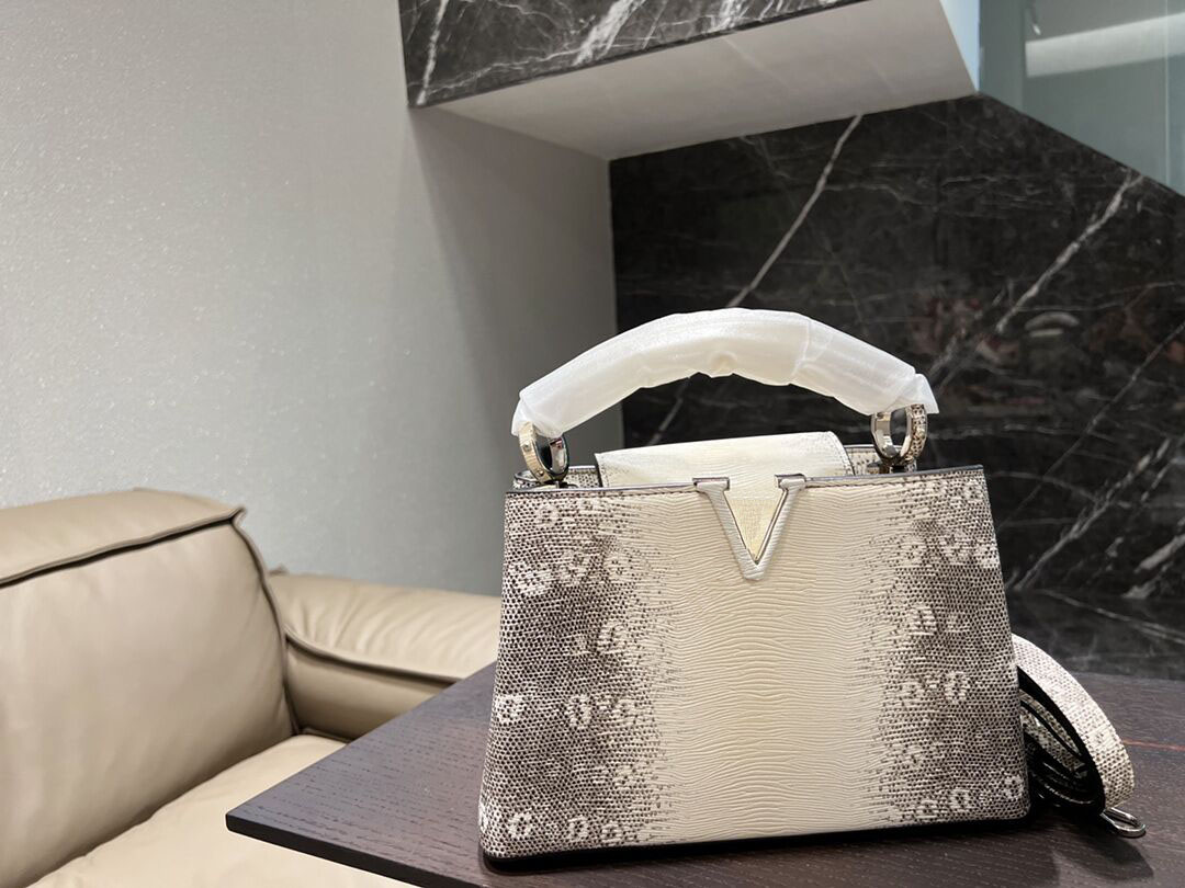 

TZ Ladies Designer tote Capucines bb Collection Soft Litchi Pattern Removable Shoulder Strap Crossbody Bag Large Capacity Fashion Black White Two colors Flap Bag, Split