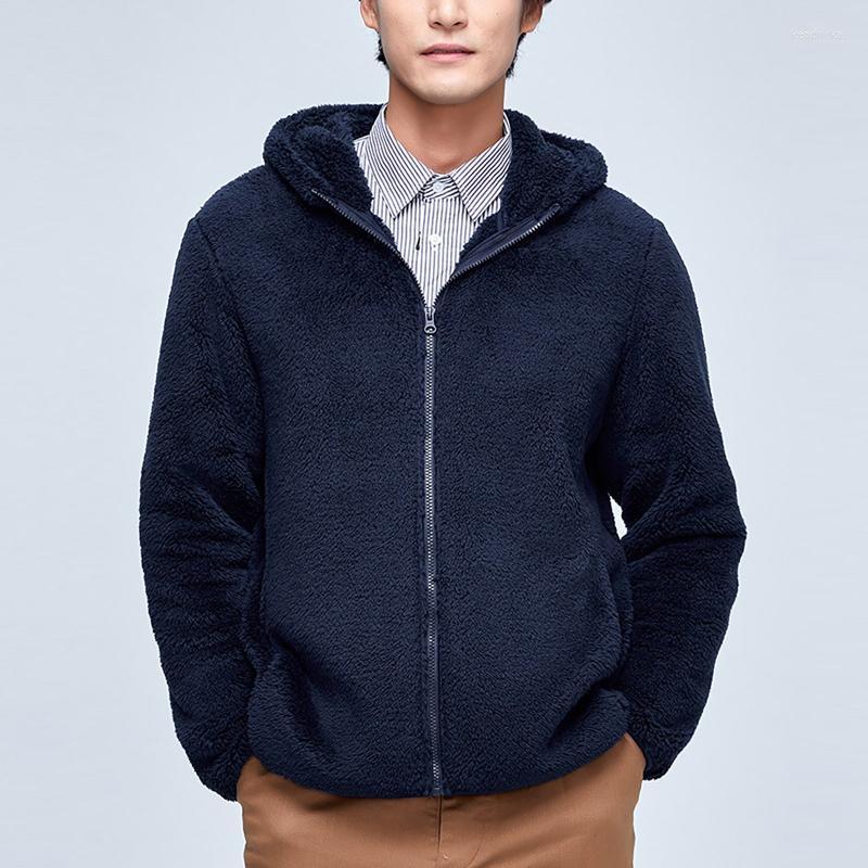 

Men's Wool & Blends 2022 Autumn Winter Warm Fleece Jackets Solid Color Zipper Hooded With Pockets Outwear Casual Jaquetas Kend22, Black