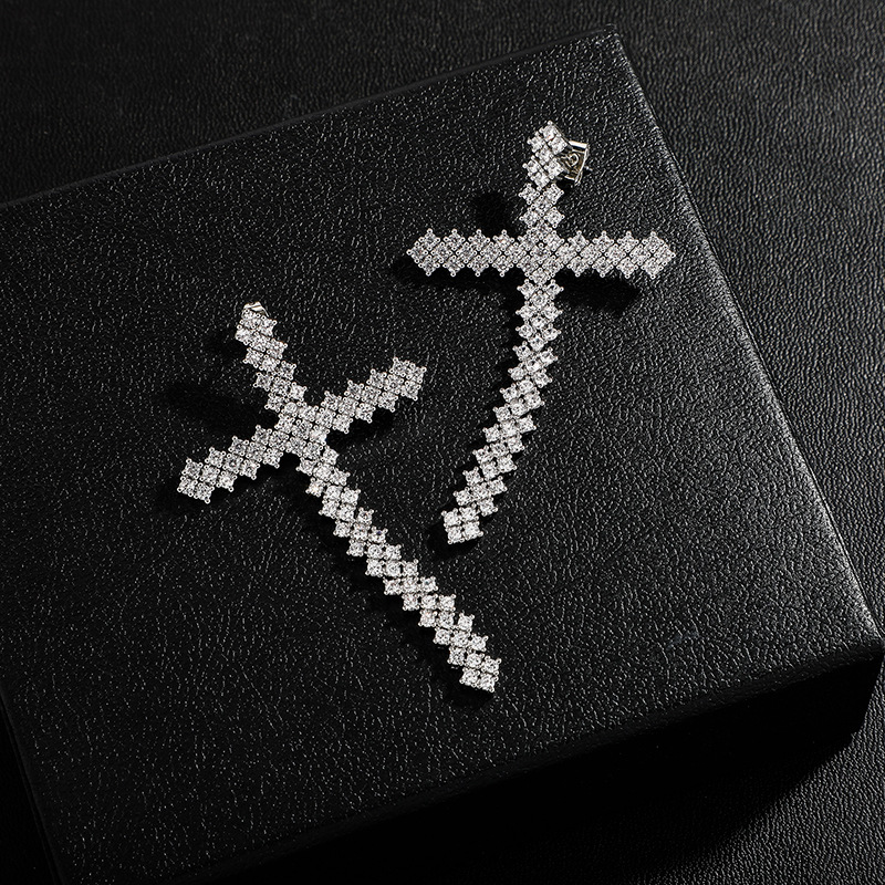 

New Fashion Stud Earring Tassel Earrings S925 Silver Needle Diamond Zircon Stitching Cross Earrings for Women