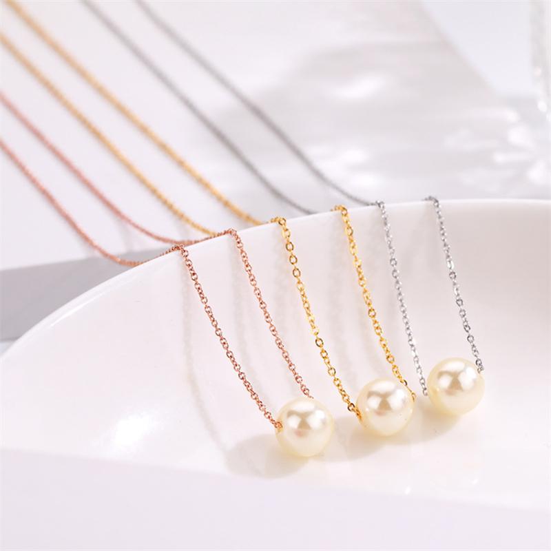 

Pendant Necklaces Ailodo Elegant Pearl Necklace For Women Stainless Steel Long Chain Party Wedding Simple Fashion Jewelry GiftPendant