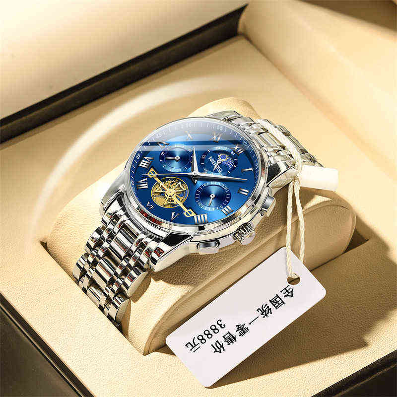 

Luxury Mens Designer Watches Zhou Brand New Hollowed Out Non Mechanical Personality Men's Luminous Waterproof Multi-function, Fine steel blue surface