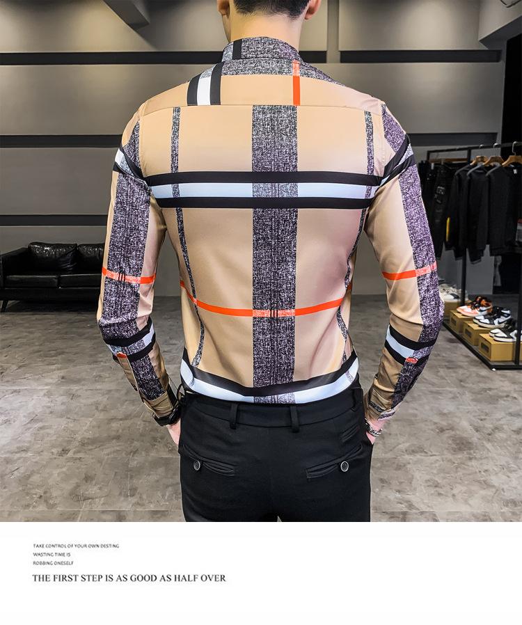 

Designer Mens Dress Shirt Casual Slim Silk T-shirt Long sleeve Casual Business Clothing Plaid Men, Black