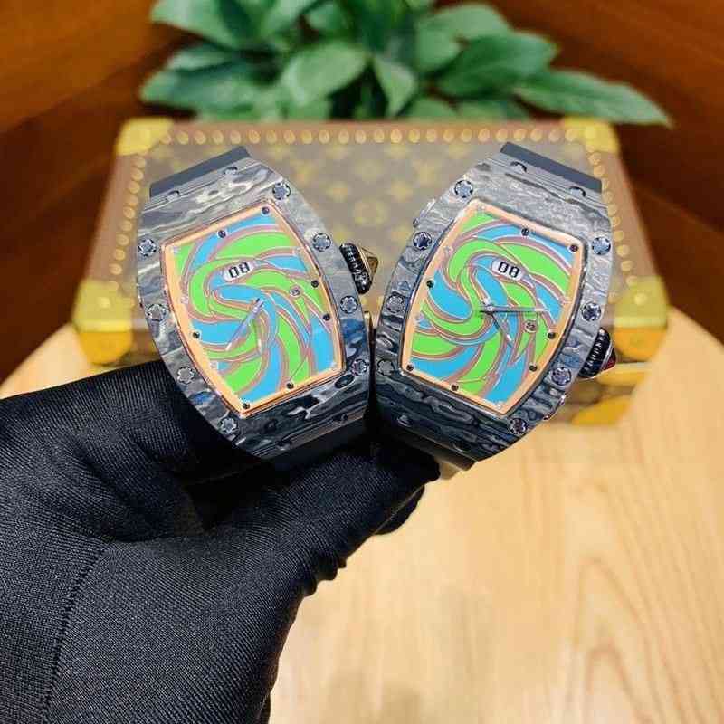 

mens watch designer watches movement watches automatic luxury Paneraiss Luxury Mechanics watches Richa Wristwatch Rm037 Carbon Fiber Case Co, Gold crown