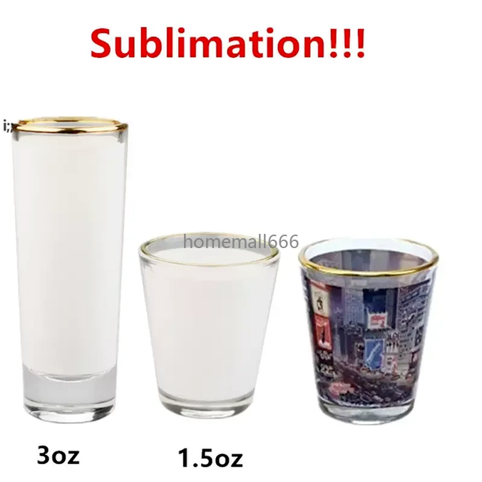 

1.5oz 3oz Sublimation glasses tumbler White Patch golden Wine Glasses Heat Transfer Frosted cup Blank Sublimation Tumbler BY SEA AA