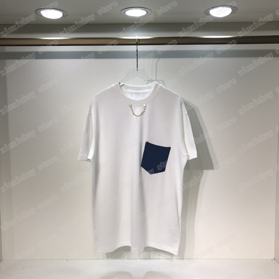 

22ss Women Designers t shirt tee Denim jacquard pocket short sleeve Man Crew Neck paris Streetwear black white blue xinxinbuy XS-L