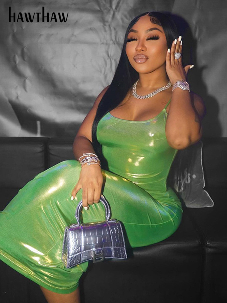 

Hawthaw Women Autumn Winter Sexy Party Club Bodycon Pencil Straps Long Dress Dropshipping 2021 Fall Clothes Wholesale Items, Green