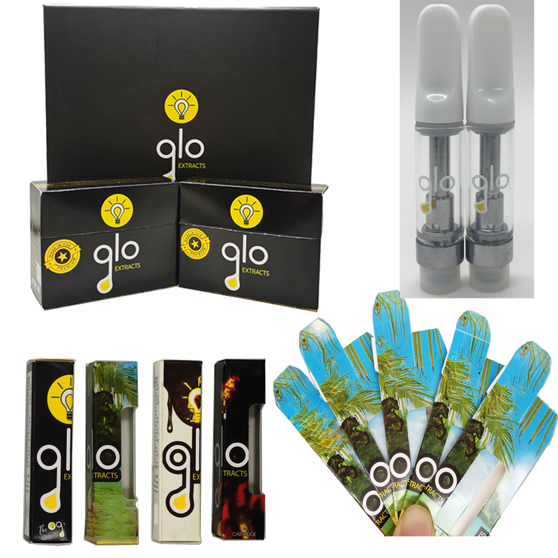 

GLO GLOW VAPE CARTS 0.8ML 1ML Ceramic Tip Atomizer Disposable Vaporizer Pyrex Glass Tank Empty Vape Cartridges with Magnetic Box