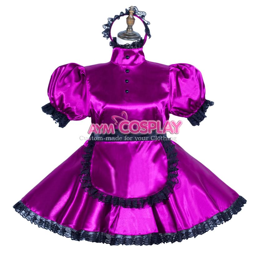 

lockable Sissy maid purple satin dress cross dressers cosplay costume278h, Customize