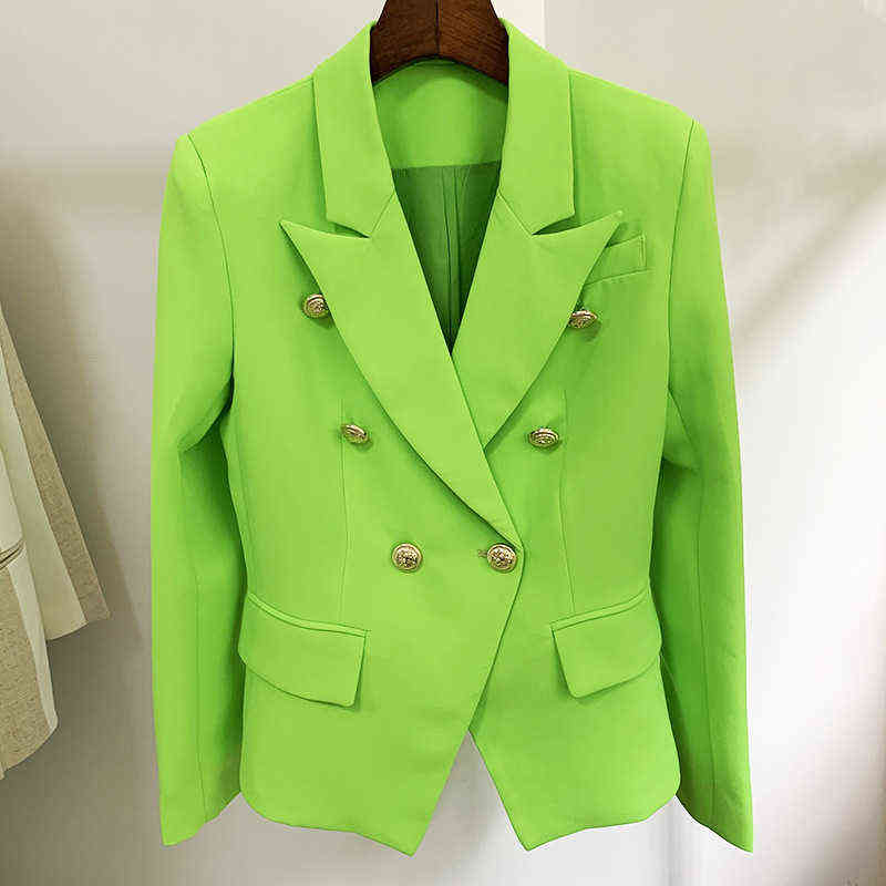

Fluorescent Green Blazer Women Suit Fashion DoubleBreasted Gold Button Slim Orange Blazers Jackets High Quality Dropshipping J220813, Fluorescent orange