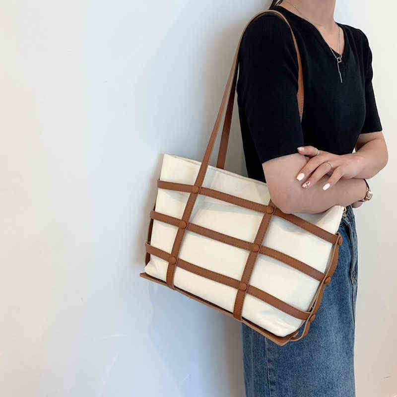 

Niche Premium High-capacity Canvas Bag Women's Versatile New Fashion Hollow Woven One Shoulder Portable Tote Bag220614, Black