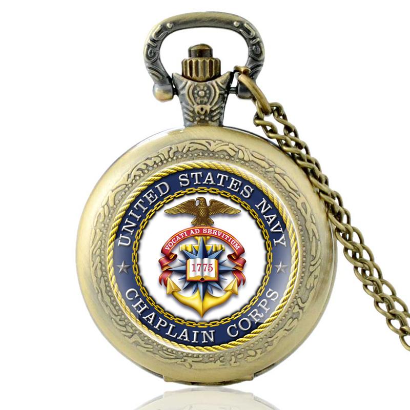 

Pocket Watches United States Navy Chaplain Corps Symbol Glass Cabochon Quartz Watch Vintage Men Women Pendant Necklace GiftsPocket, Black