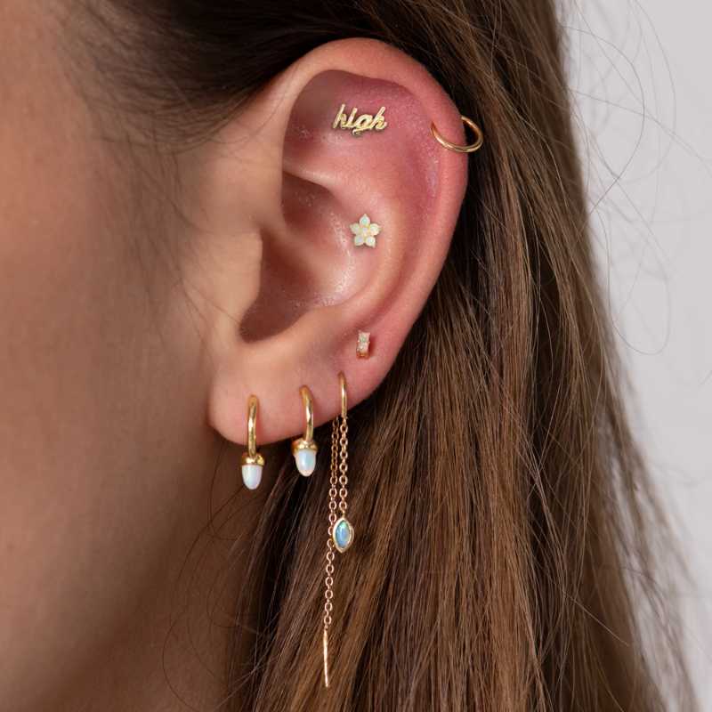 

Hoop & Huggie Gold Plated Minil Delicate 925 Sterling Turquoises White Opal Jewelry For Women Trendy Mini Spike Cute EarringsHoop