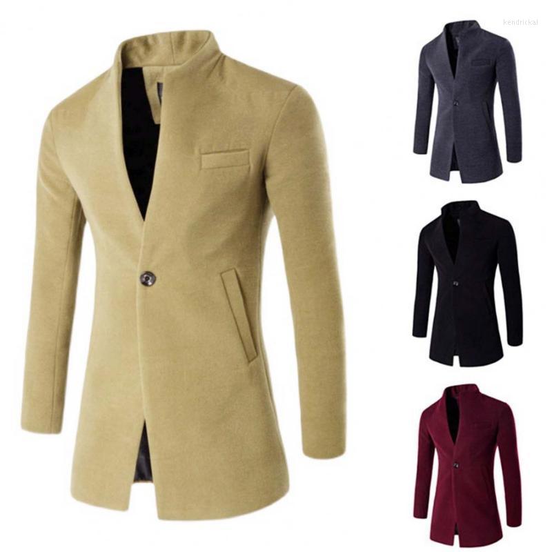 

Men's Trench Coats Plus Size Dress Apparel Jacket Overcoat Stand Collar Male Men Coat Warm Pure Color Kend22, Khaki