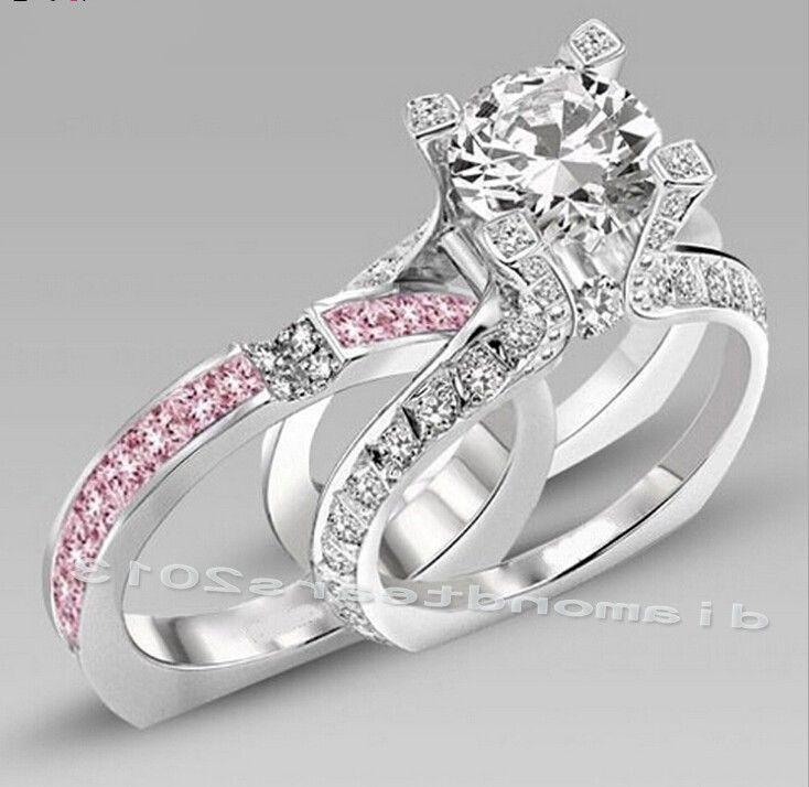 

Wedding Rings Size 5-10 Luxury Jewelry 10kt White Gold Filled Pink Cubic Zirconia Women Engagement Ring Set Gift ChoucongWedding