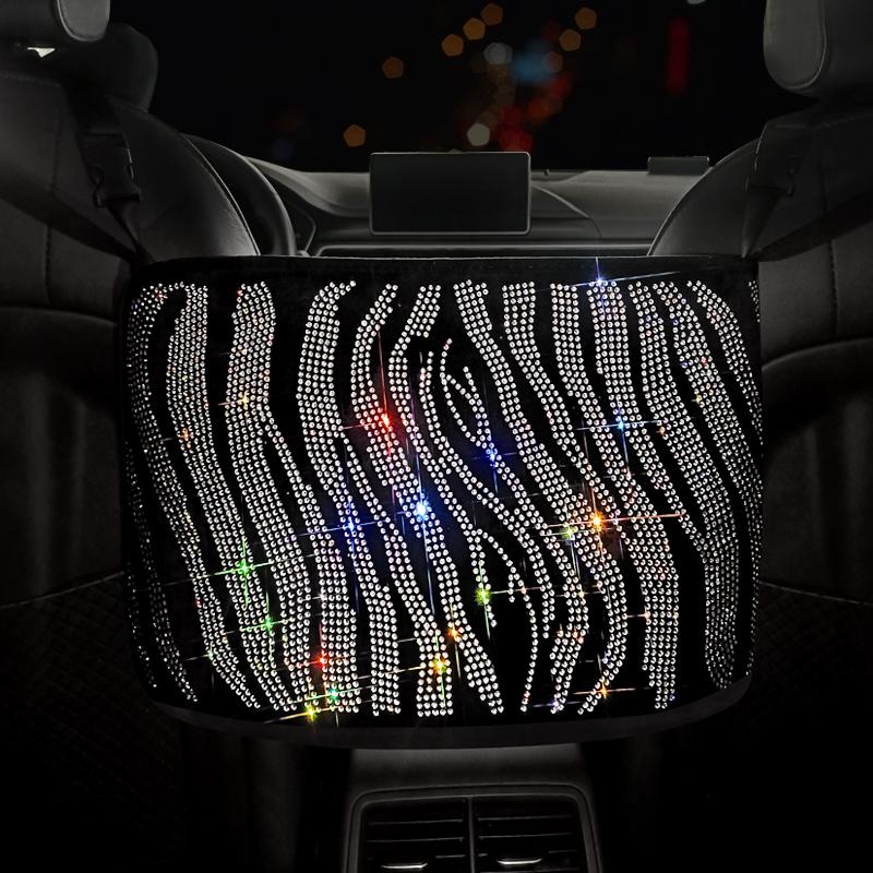 

Car Organizer Auto Handbag Holder Rhinestone Crystal Seat Back Large Capacity Bag Bling Leaf Pattern Storage Pocket Crevice Net
