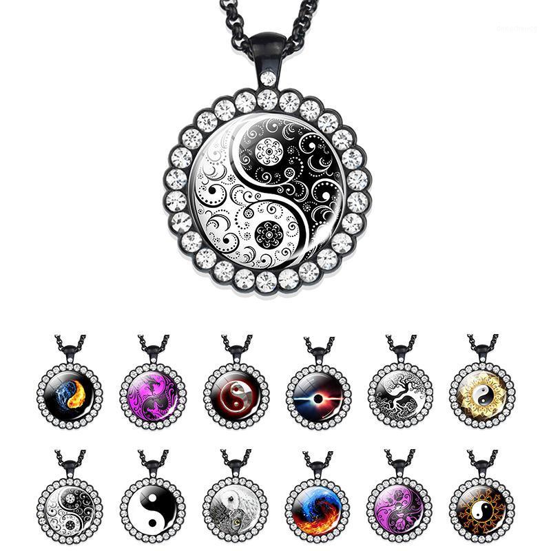 

Pendant Necklaces Yin Yang Necklace Glass Rhinestone Yoga Meditation Jewelry For Men Women