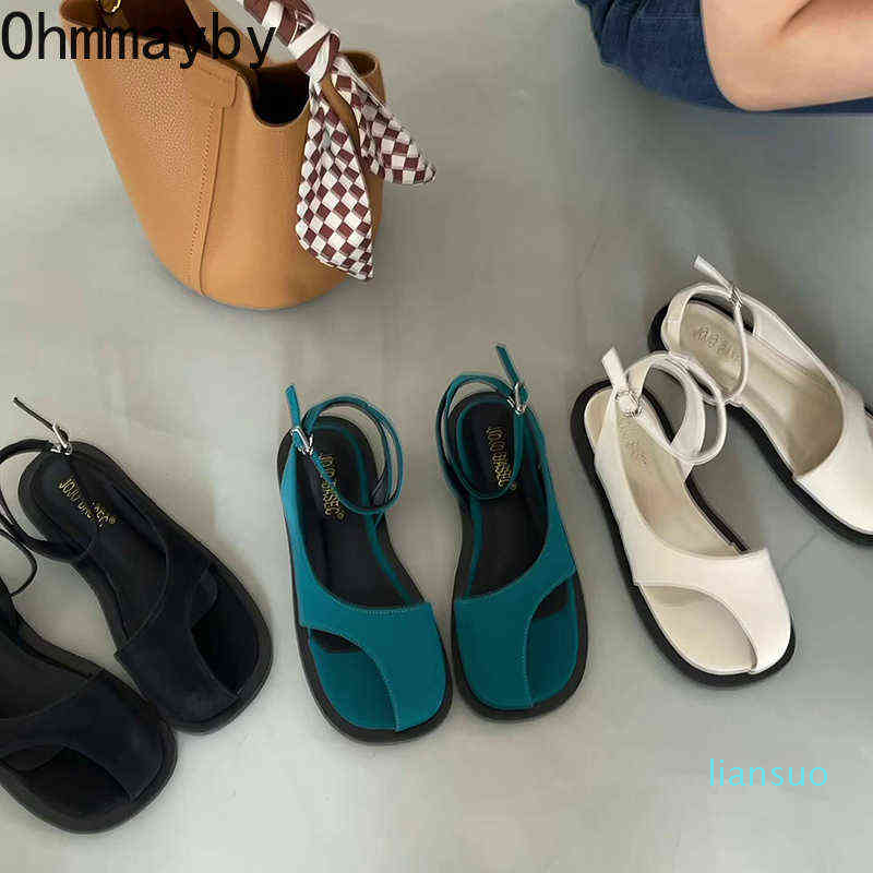 

Sandals Summer Cover Heel Women Sandal Fashion Flats Ladies Elegant Sandalias Casual Ankle Strap Shoes, Blue