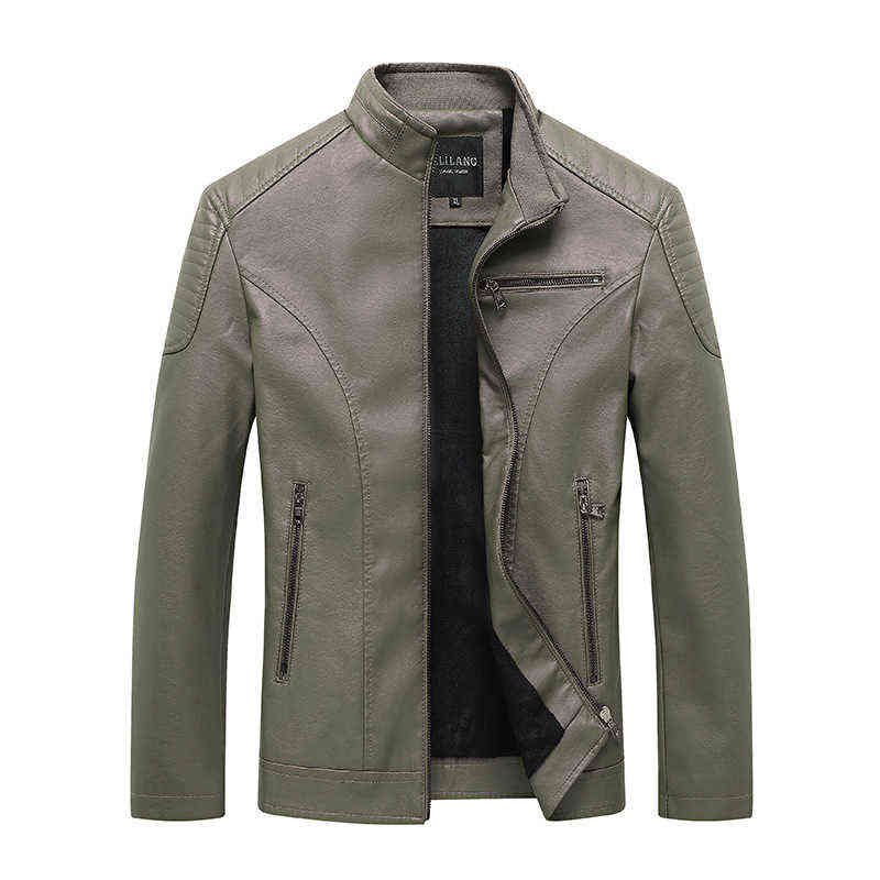 

Winter Leather Jacket Men Warm Motorcycle PU Jacket Slim Fit Male Autumn Faux Leather Coat Men's Casual Zipper Warm Windbreaker T220728, Khaki