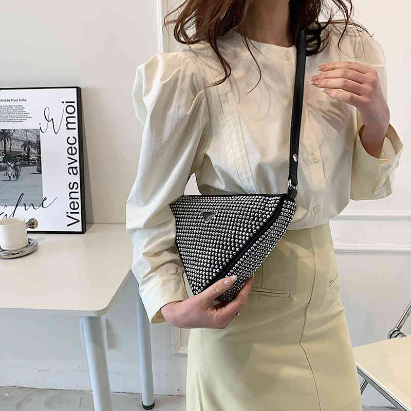

Purses Outlet Summer style personalized inlaid bag female 2022 new full diamond triangle sling one Shoulder Messenger Bag, White