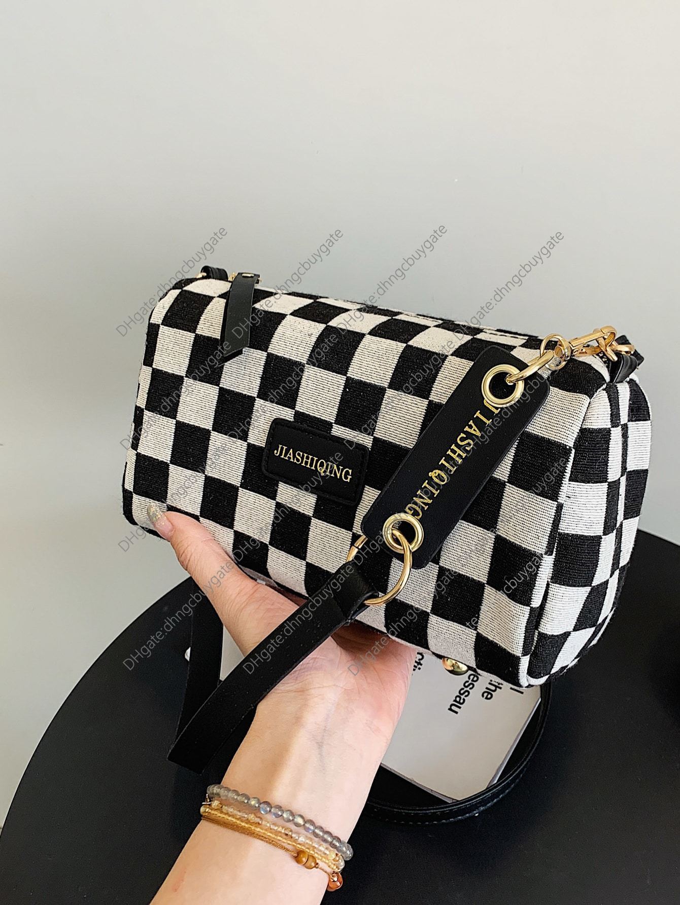 

Bag Letter Designer Patch Checkered Pattern Square Handbag Leather Luxury Brand Fashion Wallet crossbody bag Handbag Leather, Black and white 1
