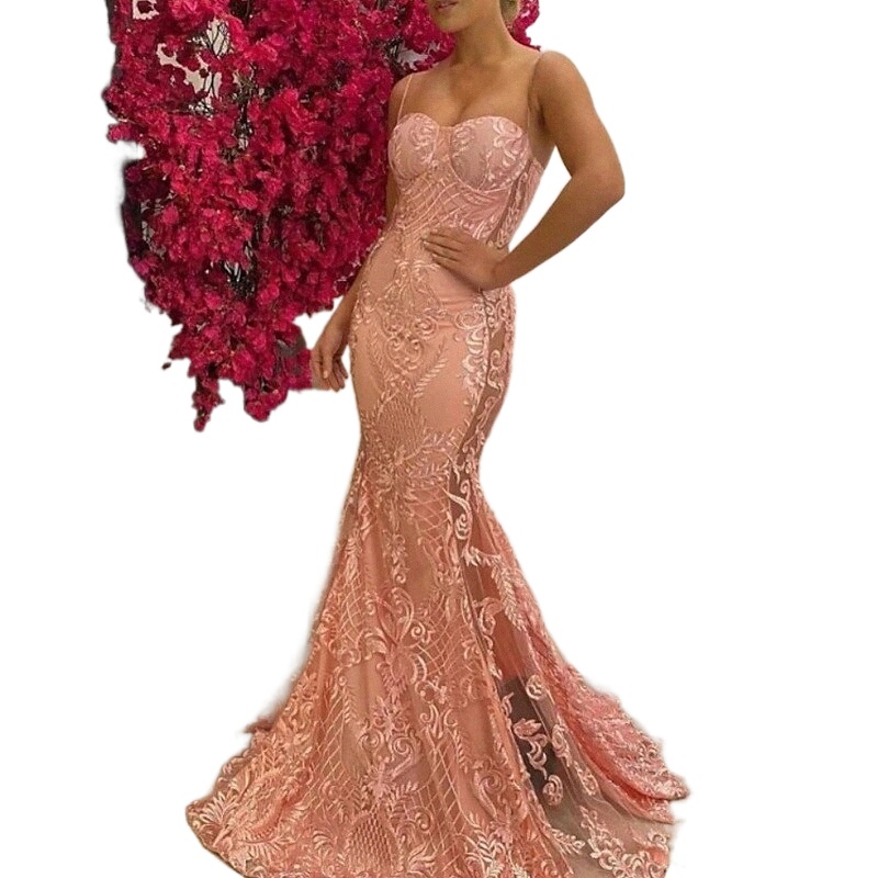 Trumpette de femme / sirène robe maxi longue robe longue rose sans manches pure couleurs sans dossier de dossier d'été de la fête sans bretelles