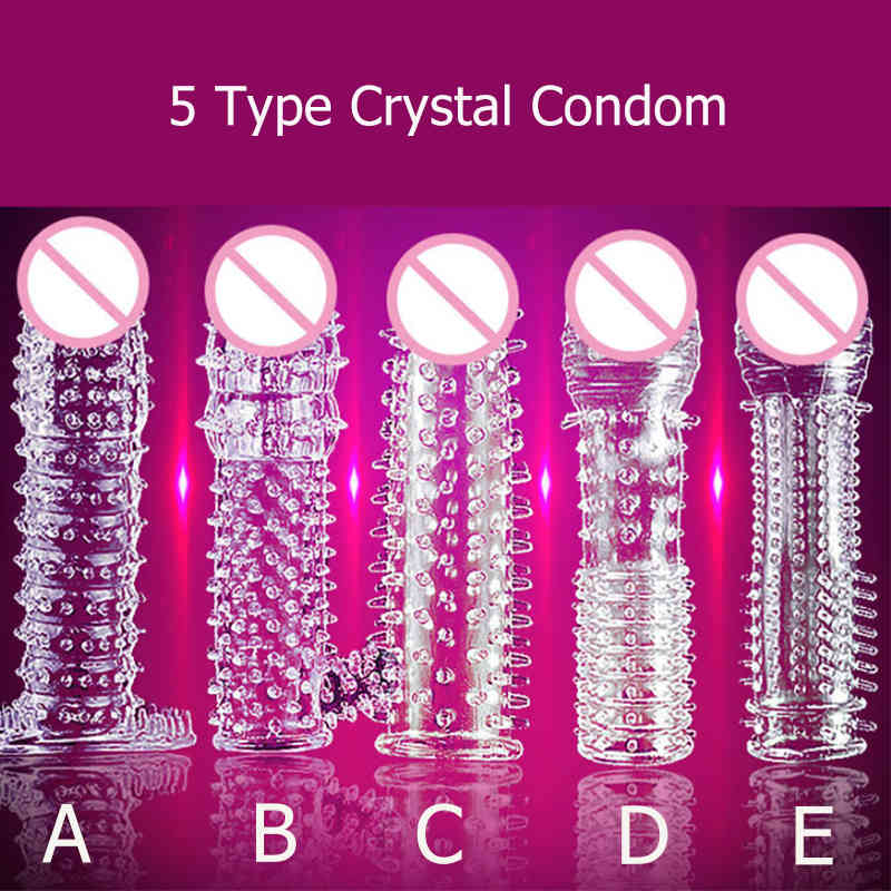 Massager Sexy Toys5 Styles Crystal Condom Reusable Penis Extender Sleeve Delay Ejaculation Cock Rings Sex Products for Men Intimate Goods-image-768872317