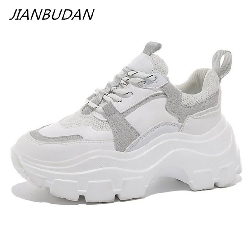

JIANBUDAN Sneakers Women Spring womens sneakers Height Increasing white black autumn Chunky Shoes Breathable Leisure 220611, 132 white