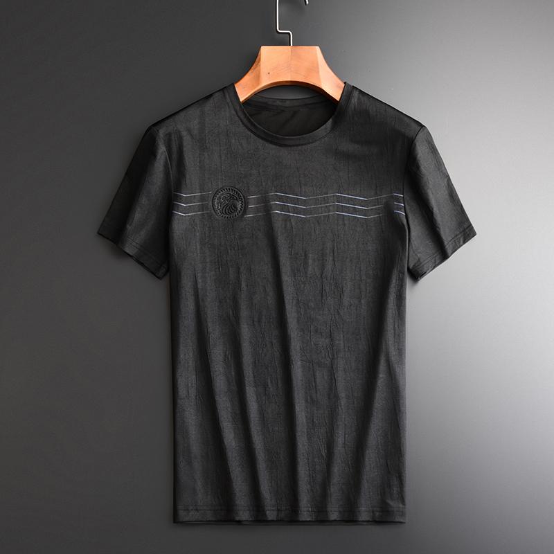 

Men's T-Shirts Men Luxury Ice Silk Wrinkle Fabric Round Collar Tshirts Summer Plus Size 4xl Slim Young Man Mens T-shirtsMen's, Black