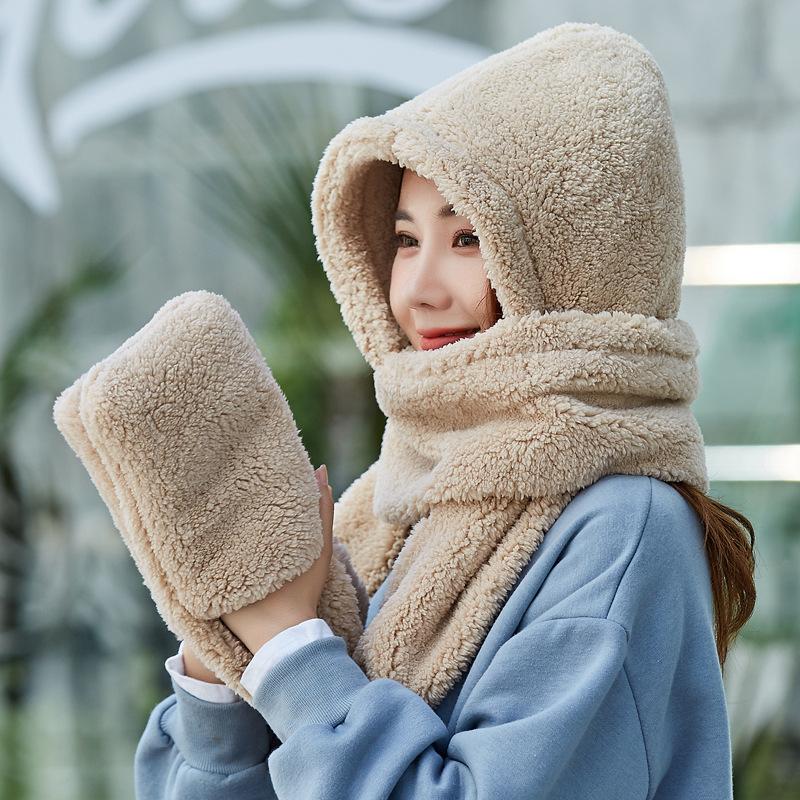 

Beanie/Skull Caps Fashion Winter Knitted Beanies Hats Women Thick Warm Beanie Skullies Hat Female Knit Letter Bonnet Scarf Gloves SetBeanie/, Beige