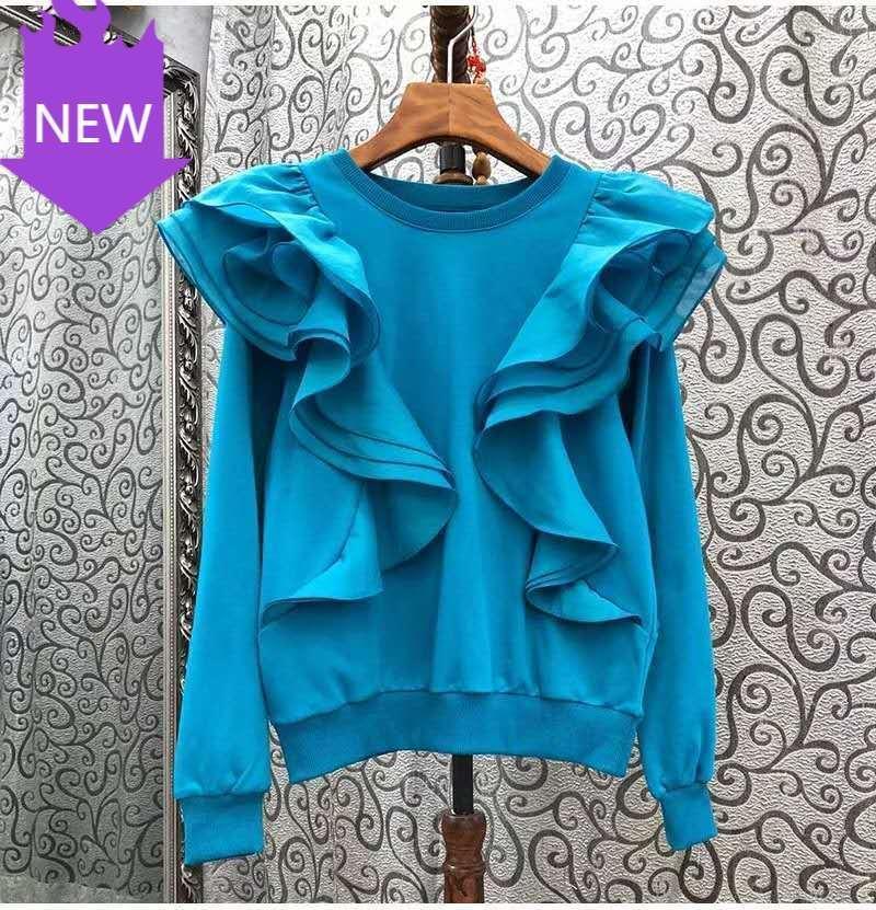 

Three-dimensional Pleated Round Collar Pullover Guard Jacket Sense Winter 2022 Personality Asymmetric Lotus Leaf Women's Hoodies & Sweatshir, Black