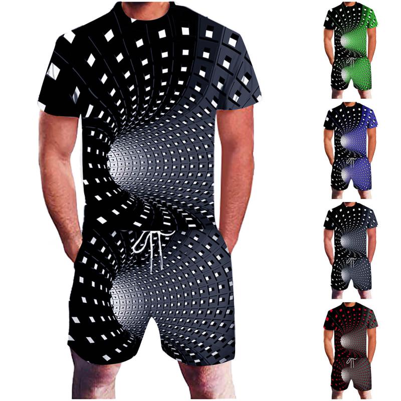 

Men's Tracksuits Brand 2 Piece Sets Sportswear Men's Tracksuit Abstract Pattern T-shirts Shorts Set Beach Short Clothing 2022Men's, Black
