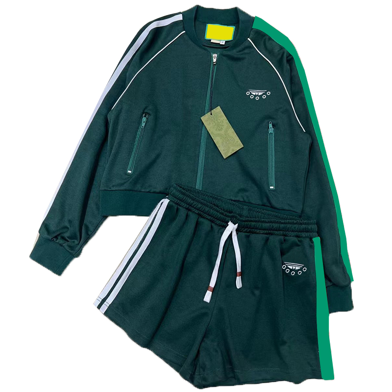 

Summer Fall Green Tracksuits Classy Stripe Jackets Shorts Personality Embroidery Baseball Jacket Shorts Sport Tracksuit Pant
