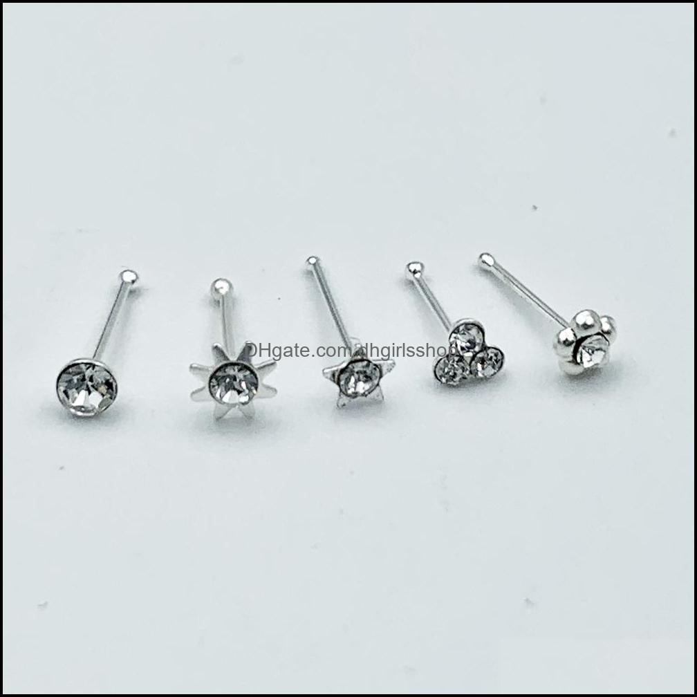 

Grillz Dental Grills Body Jewelry Mixed Design Nose Bone 925 Sterling Sier Nostril Stud Indian Piercing 20Pcs/ Dhyup