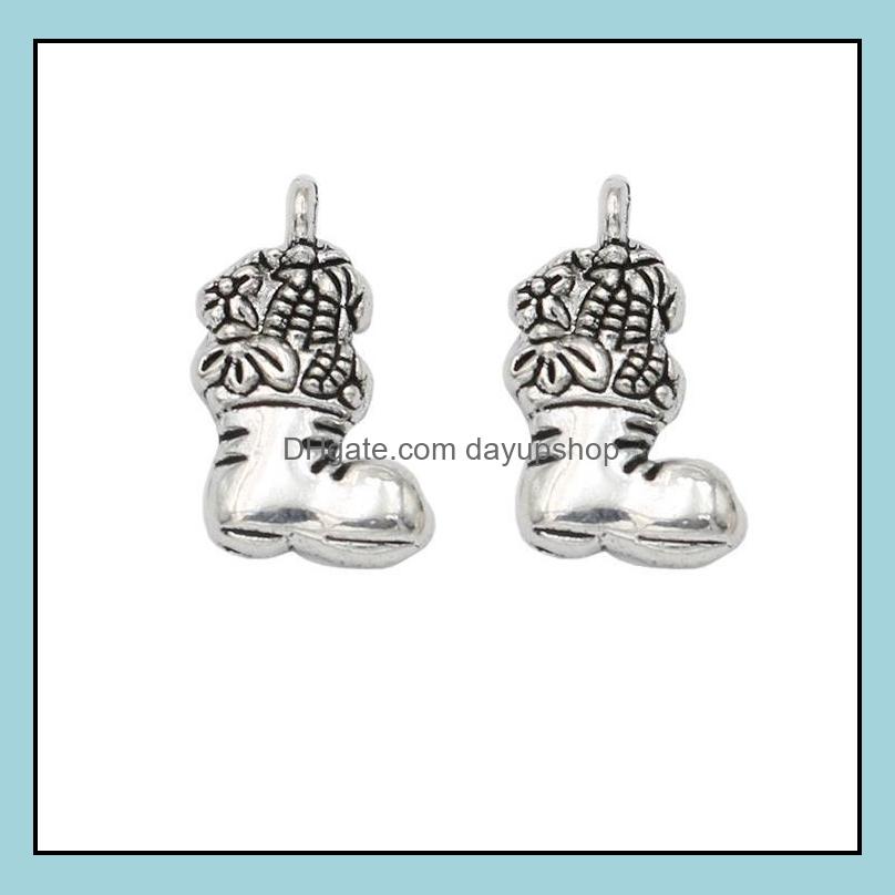 

Charms Jewelry Findings Components 200Pcs/Lot Antique Sier Plated Christmas Boot Pendants For Making Bracel Dhh9E