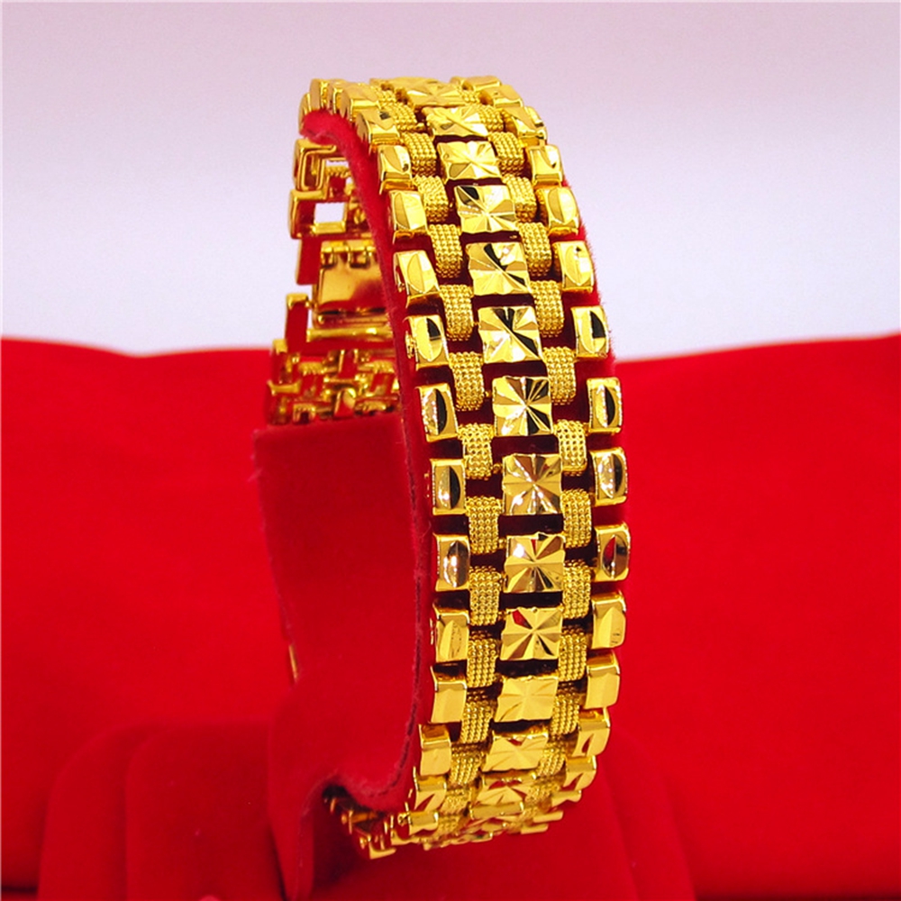 16mm Wide Men's Bracelet Wristband Chain 18k Yellow Gold Filled Cool Men Jewelry Fashion Bracelet Gift 8.3inches-image-757240395