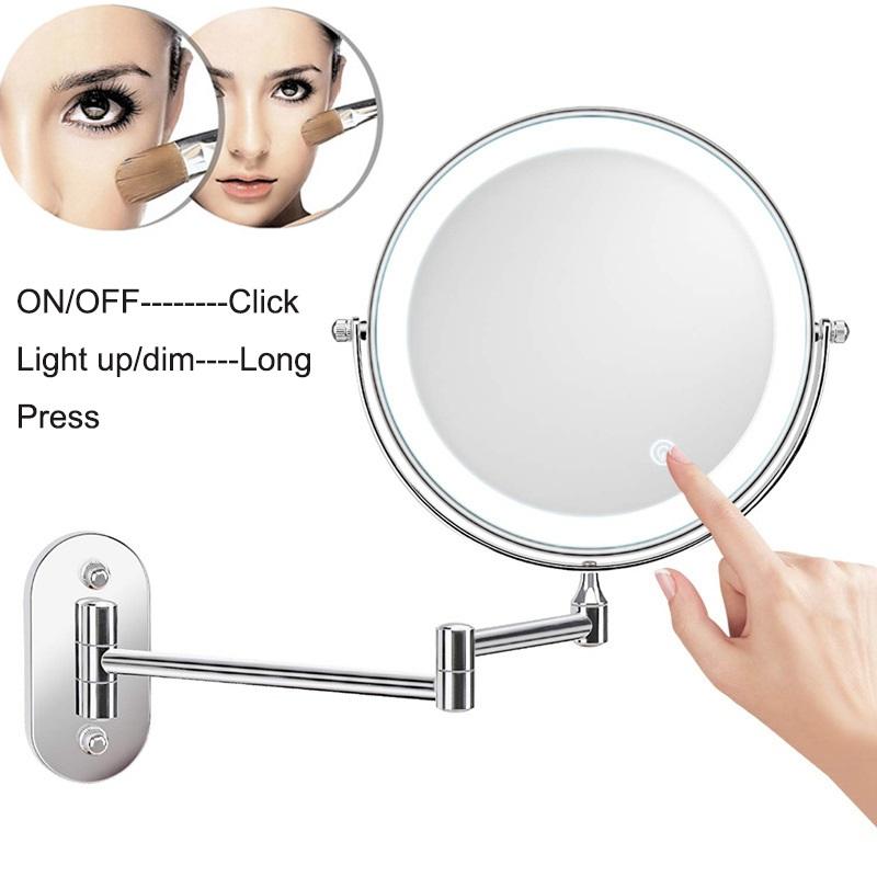 

Mirrors Wall Mounted Bath Makeup Mirror LED Folding Bathroom 10X Magnification Adjustable Cosmetic Touch Dimming