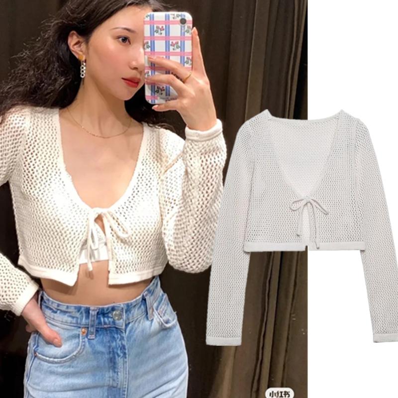 

Women' Knits & Tees Jenny&Dave Women Short 2022 Ins Fashion Blogger High Street Sexy Knitted Air Conditioning Shirt Single Breasted Car, White