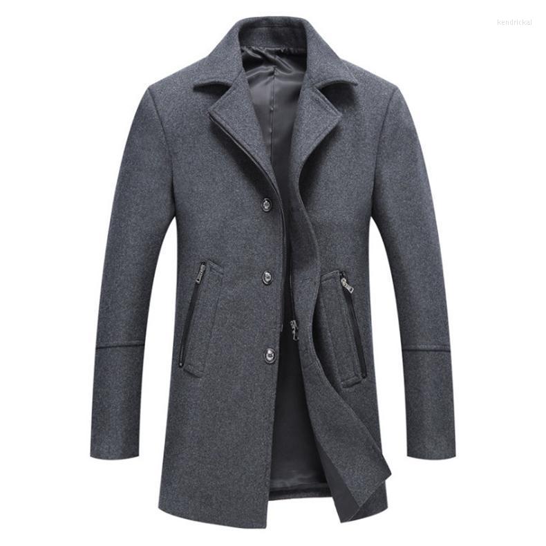 

Men's Wool & Blends Winter Coat Men Single Breasted Grey Long Trench Casual Jacket Slim Fit Fashion Mens Woolen Overcoat Kend22, Black